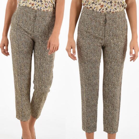 Chloe Herringbone Printed Straight Fit Pants size 40